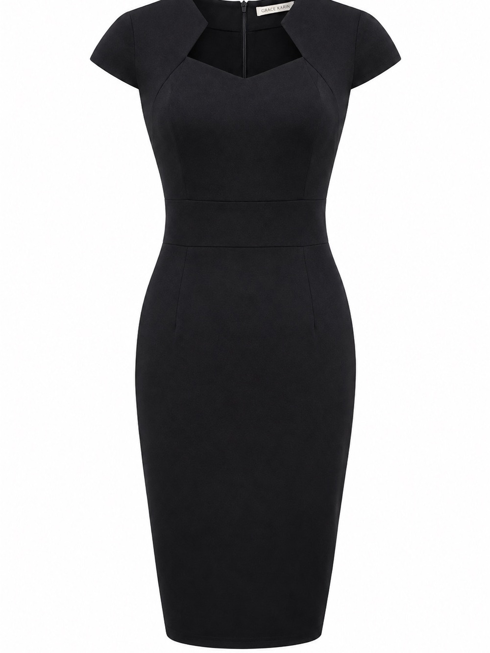 NWT Grace Karin Black Work Dress Size M Cap Sleeve Sheath Pencil Office